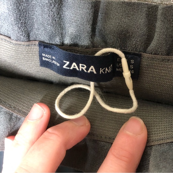 Zara knit dark blue faux leather paperbag high waist midi skirt with pockets - Picture 3 of 5